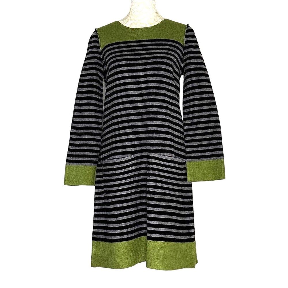 Eliza J Sweater Dress Color Block Stripe Black Gray Green S
